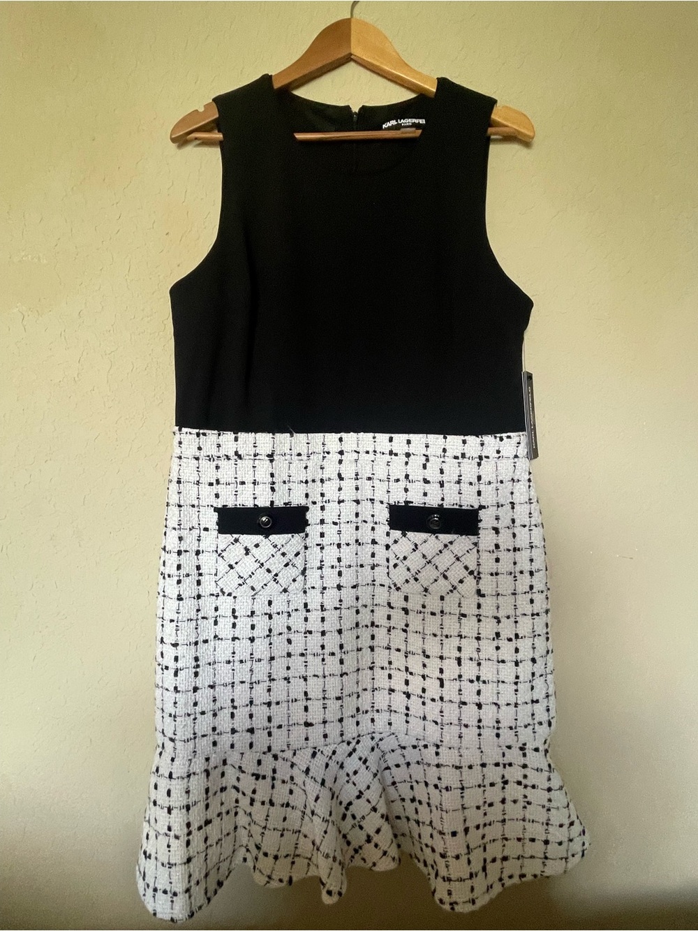 Karl Lagerfeld Black & White Tweed Pocket Dress